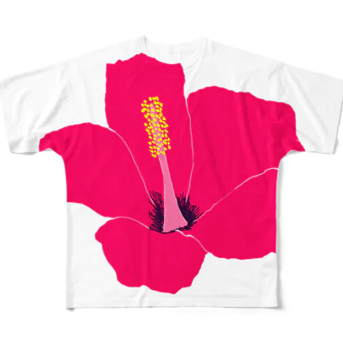 南国デザイン「ハイビスカスレッド」 All-Over Print T-Shirt