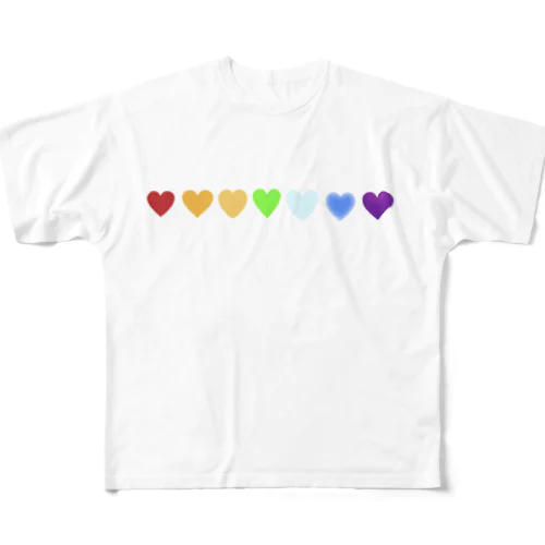 虹色ハート フルグラフィックTシャツ