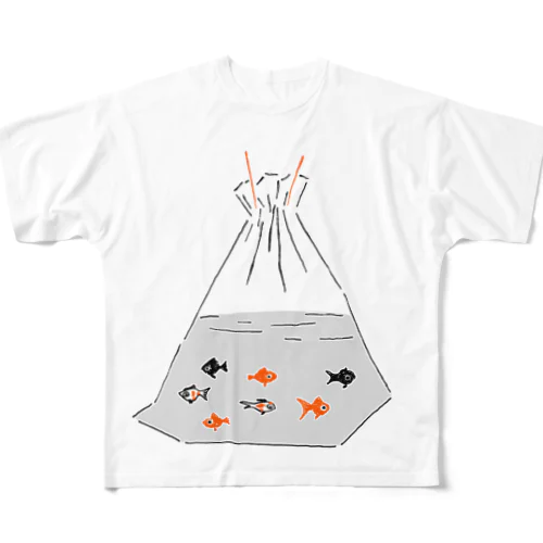 祭りデザイン「金魚すくい」 All-Over Print T-Shirt