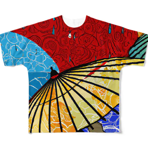 雨と傘 フルグラフィックTシャツ