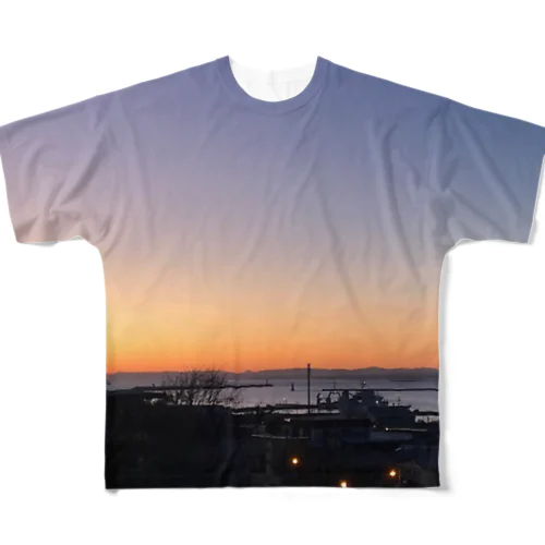 201910281640000　港の夕焼け All-Over Print T-Shirt