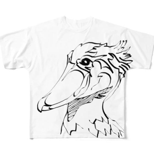 ハシビロコウ（モノクロ） フルグラフィックTシャツ