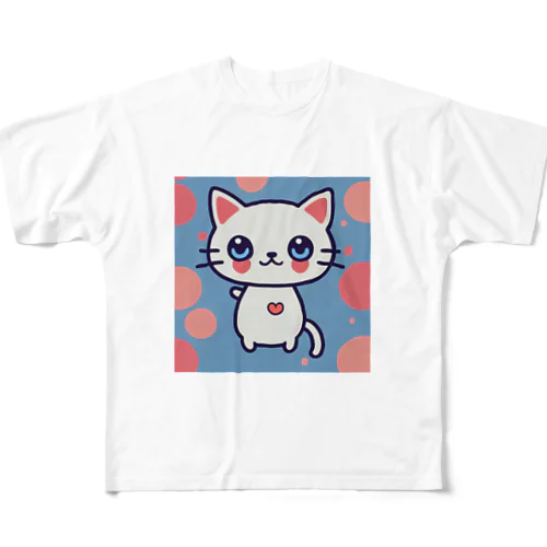 狛猫のミケ「はーとびーと」 フルグラフィックTシャツ