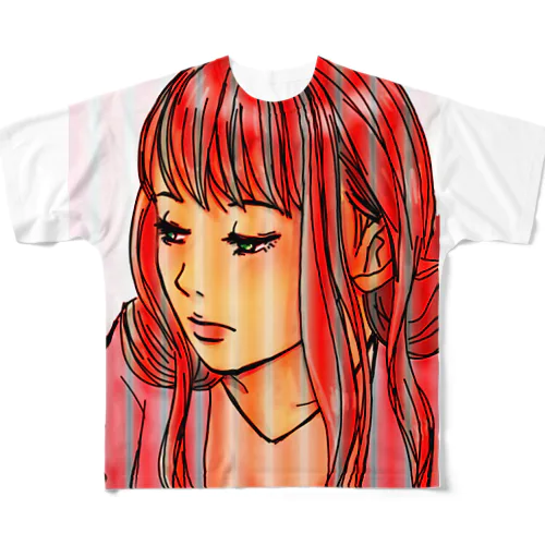 レッドストライプ ガール All-Over Print T-Shirt