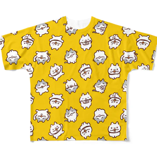 ねこいぬ総柄黄色 All-Over Print T-Shirt