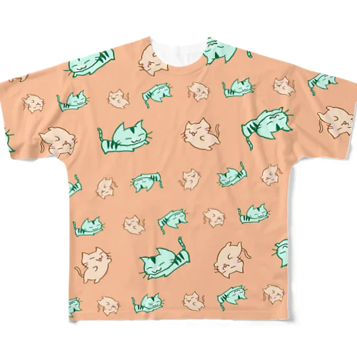 じゃれまくる まりにゃんず（橙） All-Over Print T-Shirt