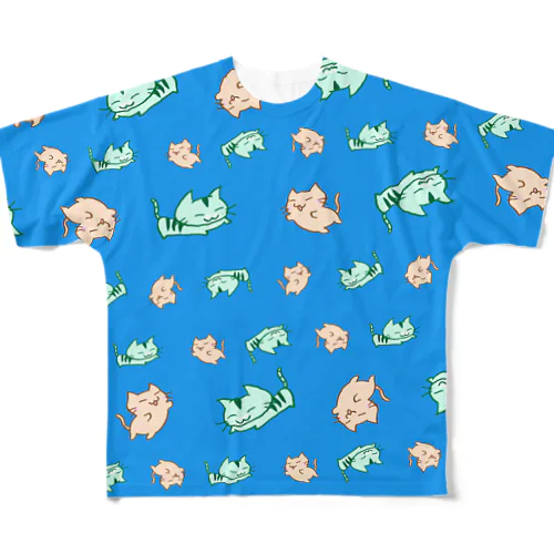 じゃれまくる まりにゃんず（空） All-Over Print T-Shirt