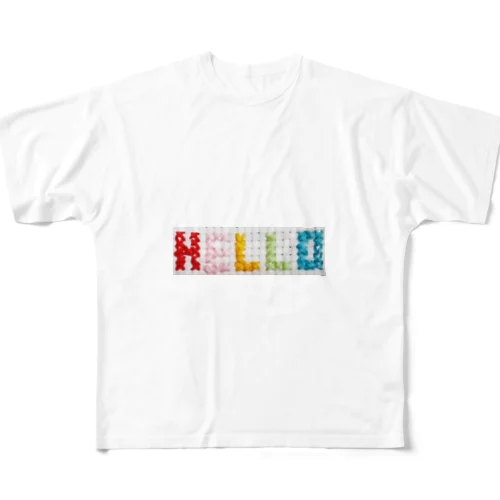 クロスステッチ・HELLO(カラフル)Tシャツ・グッズシリーズ フルグラフィックTシャツ