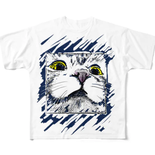 上から見てくる猫 All-Over Print T-Shirt