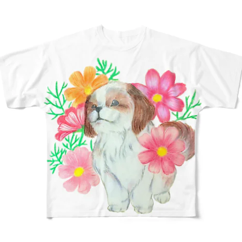 秋桜とシーズー All-Over Print T-Shirt
