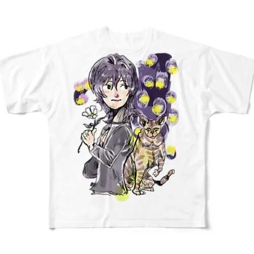 オハナ少年と謎の猫 All-Over Print T-Shirt