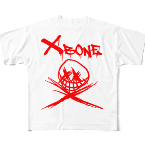 RAKUGAKIXBONE RED フルグラフィックTシャツ