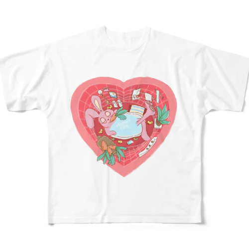 ハートのバスタイムうさぎちゃん All-Over Print T-Shirt