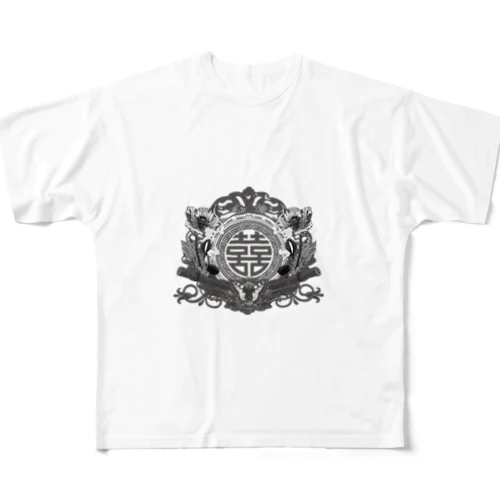 【白黒】幻想阿片中華紋 All-Over Print T-Shirt