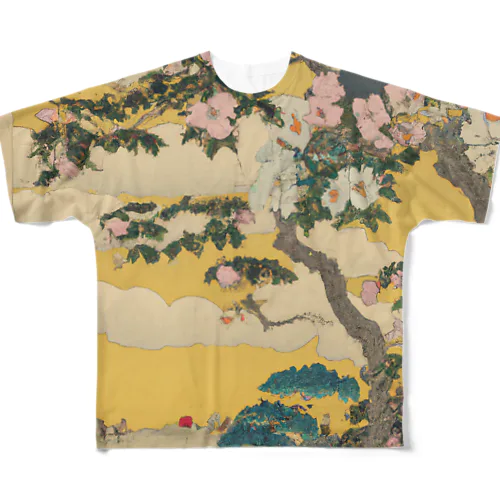 花咲く園の趣 All-Over Print T-Shirt