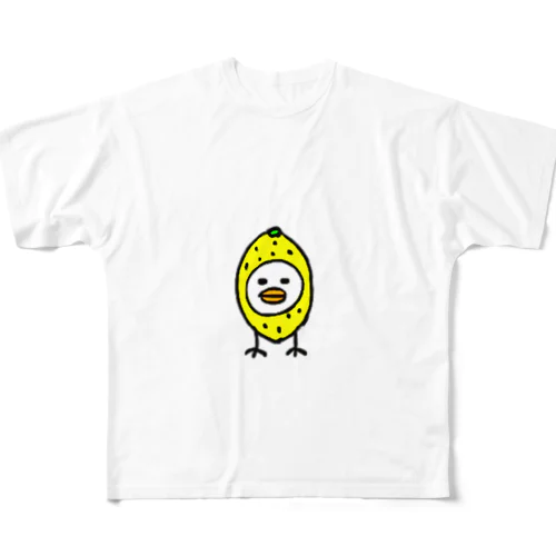 レモンを被った鳥(神妙な表情) フルグラフィックTシャツ