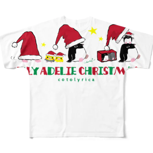 UGLY ADELIE CHIRISTMAS 0586 アデリーペンギン サンタ帽子 横並び フルグラフィックTシャツ