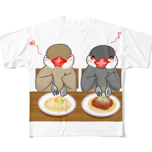 パスタとシナモン・シルバー文鳥ず フルグラフィックTシャツ