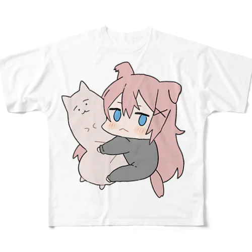 だきつきいぬよ フルグラフィックTシャツ