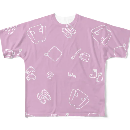 園の生活　英字ver　PINK フルグラフィックTシャツ