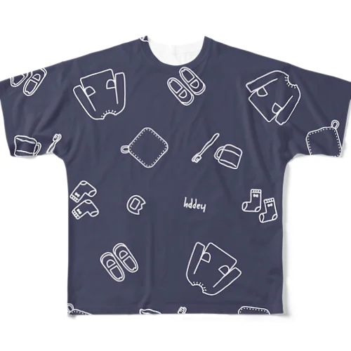 園の生活　英字ver　NAVY All-Over Print T-Shirt