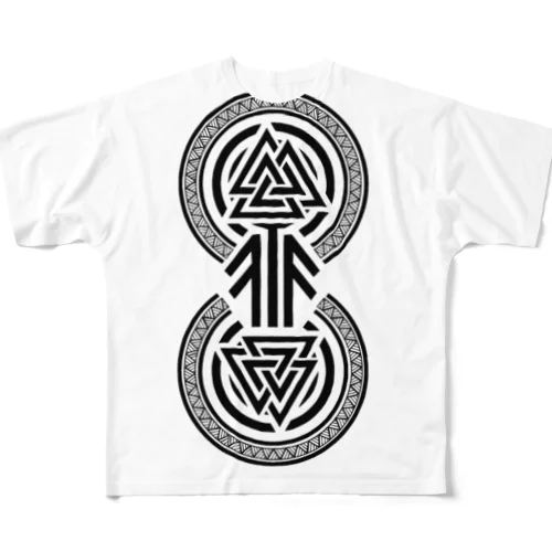 Valknut twin circle (black) フルグラフィックTシャツ