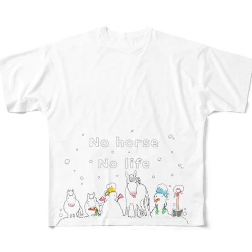 雪だるまと白い馬たち フルグラフィックTシャツ