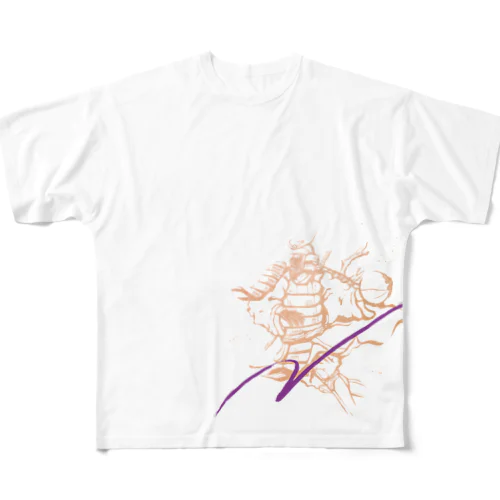 Hands Up! 籠球侍 BASKETBALL SAMURAI 挑 try（Bronze×Purple） All-Over Print T-Shirt