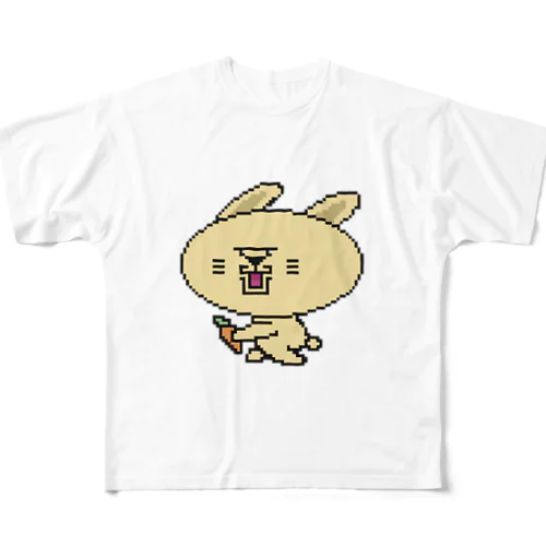 人参を持ってるウサギ フルグラフィックTシャツ