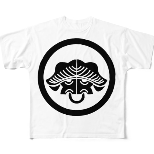 動物家紋。丸に一つ松スイギュウh.t. 黒 All-Over Print T-Shirt