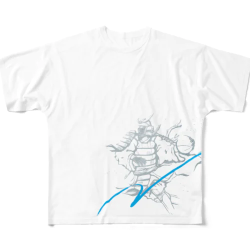 Hands Up! 籠球侍 BASKETBALL SAMURAI 挑 try（Silver×Blue） All-Over Print T-Shirt