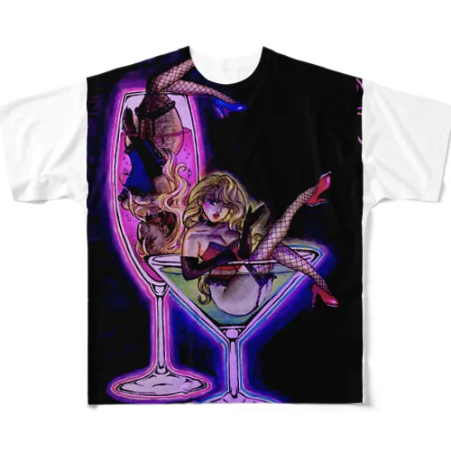 酒に溺れる夜の女 フルグラフィックTシャツ