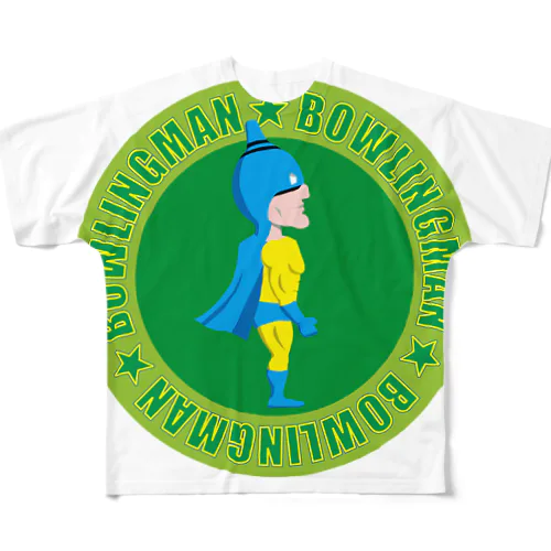 ボーリングマン かわいい エンブレム グリーンバック All-Over Print T-Shirt