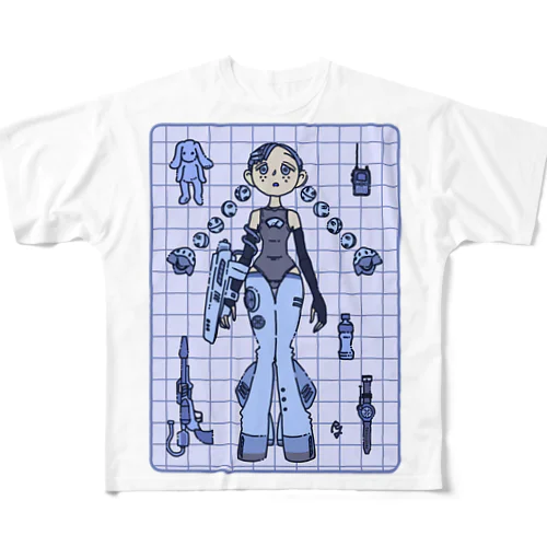 SF女の子_青 フルグラフィックTシャツ