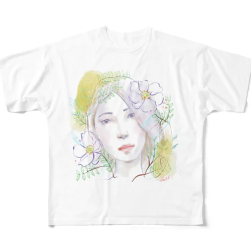 お花と水彩の子 フルグラフィックTシャツ