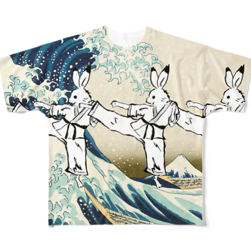 鳥獣戯画うさぎ✖︎空手✖︎浮世絵 All-Over Print T-Shirt