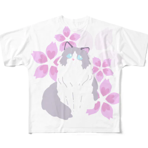 ラグドール×桜 フルグラフィックTシャツ
