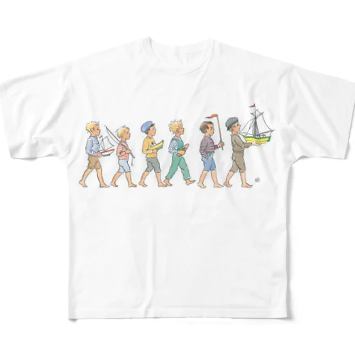 船を持って歩く子供たち by Elsa Beskow All-Over Print T-Shirt