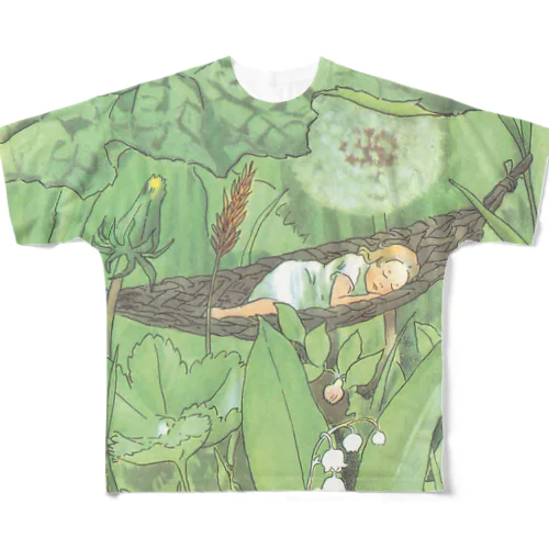 ハンモックで眠るおやゆびひめ by Elsa Beskow フルグラフィックTシャツ