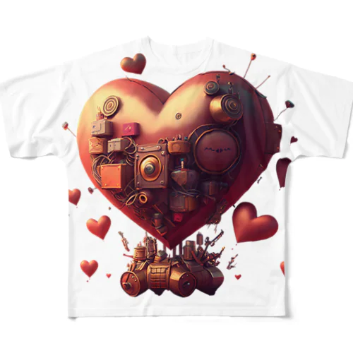 ハートの飛行船「ハートフロート (Heartfloat)」 풀그래픽 티셔츠