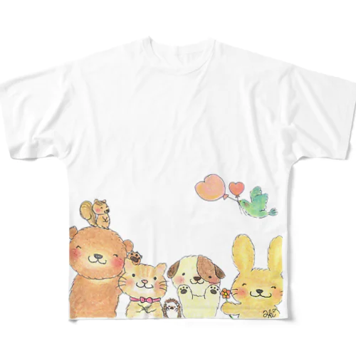 ひとりぼっちの時に会いにくる動物たち All-Over Print T-Shirt