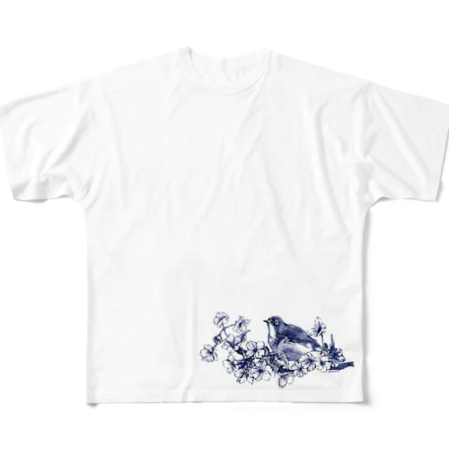 桜とメジロ All-Over Print T-Shirt