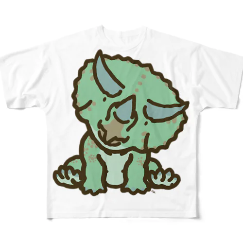 トリケラちゃん（お座り）首傾げ All-Over Print T-Shirt