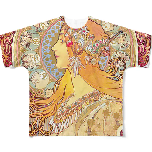 Alphonse Mucha - Zodiac ミュシャ - ゾディアック フルグラフィックTシャツ