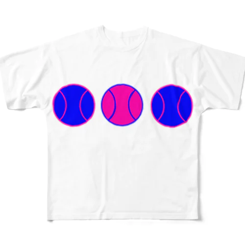 カラフル野球ボール　青ピンク② All-Over Print T-Shirt