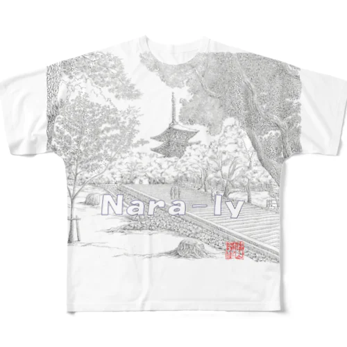 Nara-lyシリーズ【興福寺五重塔の点描画】　 All-Over Print T-Shirt