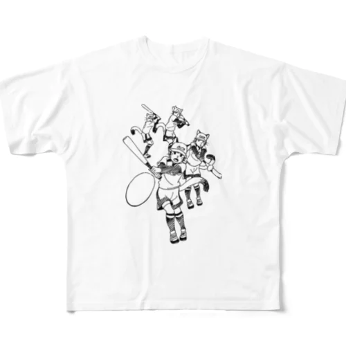 猫のソフトボールプレイヤー　ヒット！ All-Over Print T-Shirt