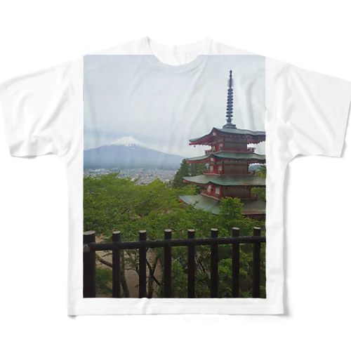 富士山と五重塔 フルグラフィックTシャツ