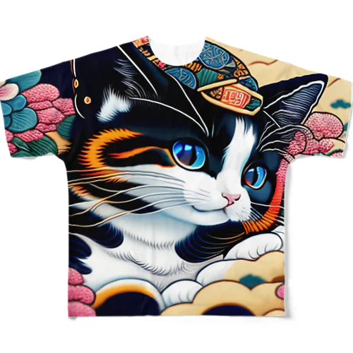 葛飾猫斎　猫名黒雪　浮世絵lofiアートパンクシティ　かわいいねこ フルグラフィックTシャツ