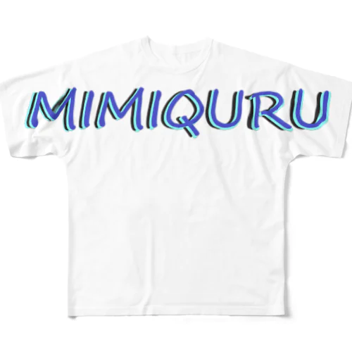 MIMIQURU ミミキュル　ブルー夏文字 All-Over Print T-Shirt